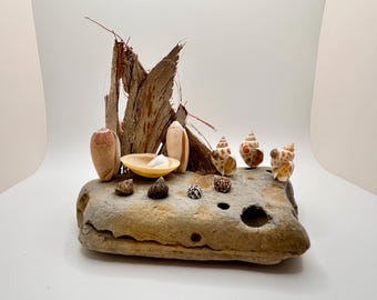 Handmade Beach Stone and Seashell Nativity Scene: Coastal Christmas Decor