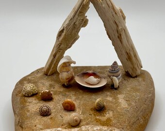 Handmade Beach Stone and Seashell Nativity Scene: Coastal Christmas Decor