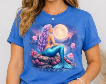 Comfort Colors® Mermaid Shirt, Fantasy Lagoon Mermaid Tee, Cottagecore Ocean Shirt, Pastel Mermaid Gift, Coastal Boho Tee, Sea Lover Shirt