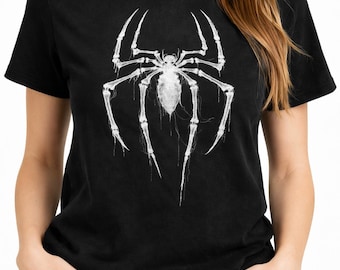 Camiseta gráfica de araña vintage, arte oscuro retro