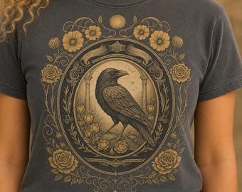 Comfort Colors Gothic Raven Tee: Retro Occult Moon Floral Shirt