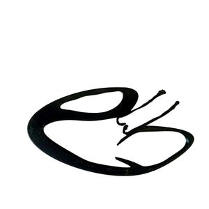 May include: A black, stylized logo design featuring a curved, oval shape with a smaller, connected element and two thin lines extending from it. The design is set against a plain white background.