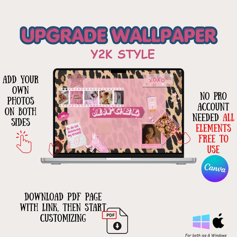 Y2K Laptop Wallpaper Aesthetic Pink Desktop Background | Canva Editable ...