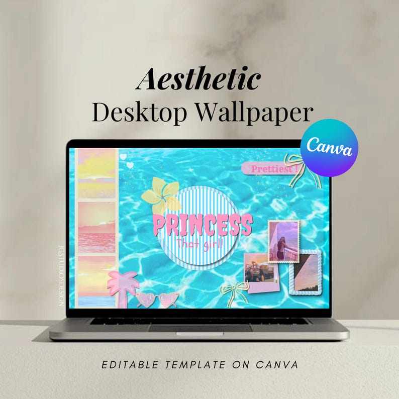 Editable Canva Desktop Wallpaper, Pink Blue Coquette Spring Summer ...