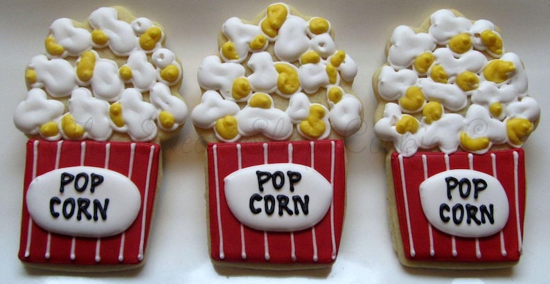 1 dozen Movie Night Popcorn Custom Cutout cookies image 1