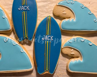 Waves and Surf Board Cookies 3 dozen
