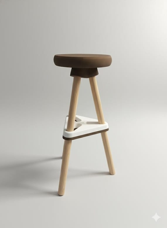Modern 3D Printed Wood-Finish Stool  – Minimal Design, Handmade, Sustainable Furniture