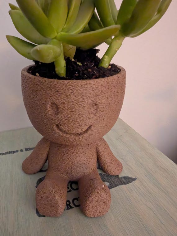 Planter Guy - Happy figurine with fuzzy skin