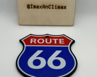 Etiqueta de llavero de la Ruta 66: Diseño de escudo clásico, regalo para viajes por carretera