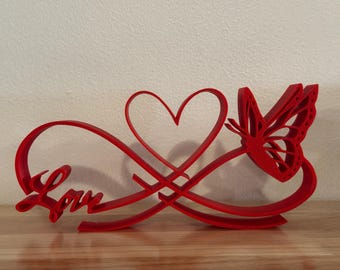 Decoración de mariposa con corazón infinito / Símbolo de amor eterno impreso en 3D / Regalo de San Valentín / Adorno de escritorio / PLA