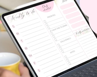 Planificador semanal imprimible / Minimalista floral / Registro de hábitos + Notas / PDF PNG / GoodNotes iPad / Descarga instantánea