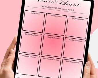 Tablero de visión rosa imprimible / Planificador de establecimiento de metas, diario de manifestación (descarga digital)