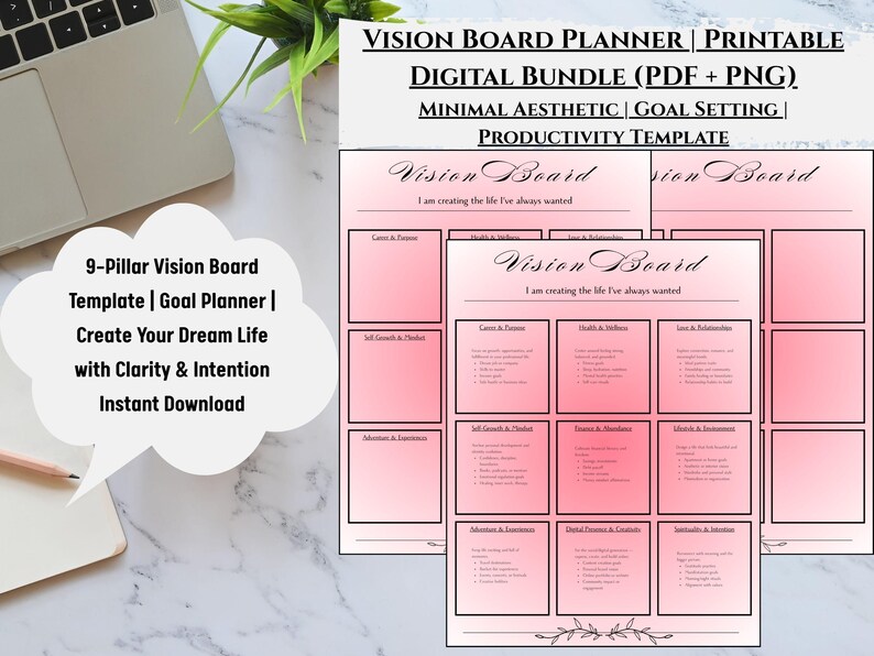 Vision Board Directions.pdf Pink Vision Board Printable | Digital Goal Planner & Manifestation ...