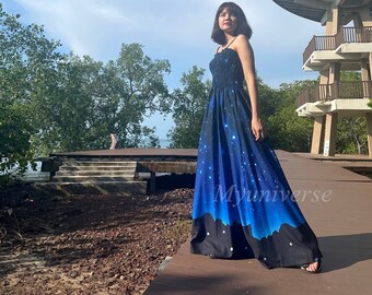 Maxi Dress Blue Gala Women Plus Size Floral Summer Sundress Graduation Evening Cocktail Casual Gown Star Hawaiian Gala Cruise Holiday Dress