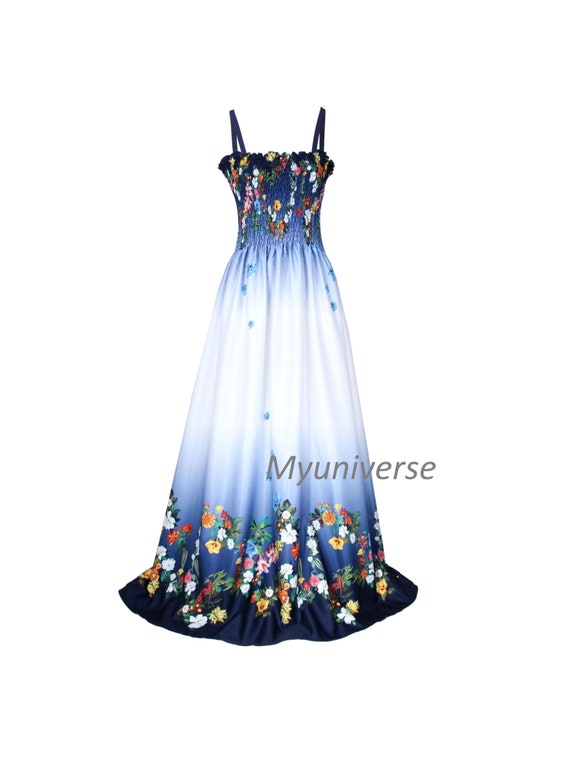 Blue Floral Maxi Dress Sundress Women Plus Size Dress Clothing