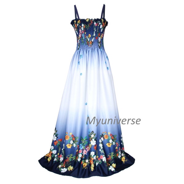 Blue Floral Maxi Dress Sundress Women Plus Size Dress Clothing Cute Dress Fancy Hanky Dress Full Length Long Hawaiian Dress Summer