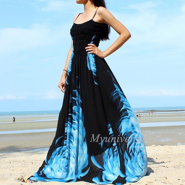 Black Maxi Dress Blue Gala Women Plus Size Floral Summer Sundress Graduation Evening Cocktail Casual Gown Hawaiian Gala Cruise Holiday Dress