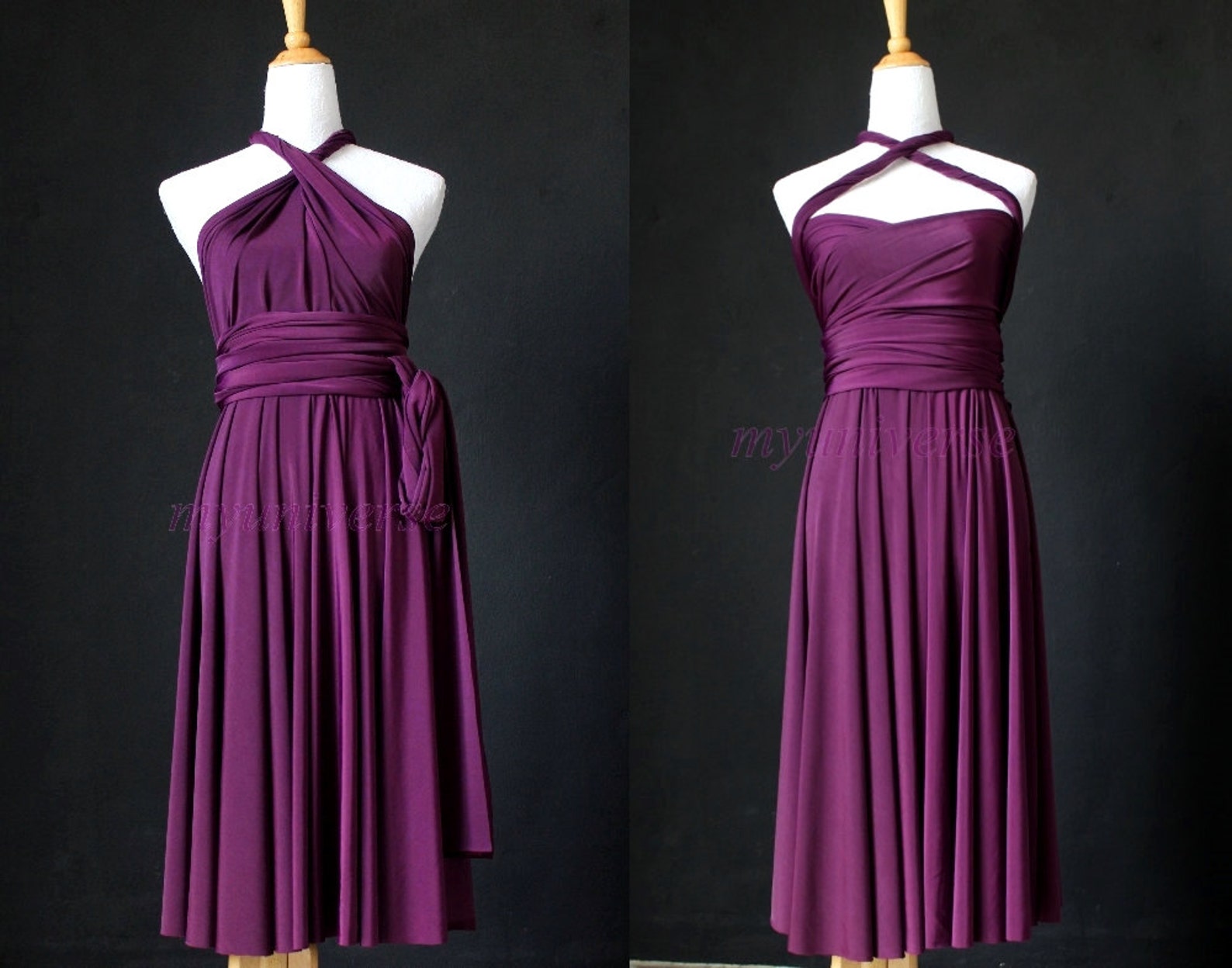 Bridesmaid Dress Infinity Dress Dark Purple Knee Length Wrap - Etsy