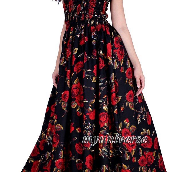 Maxi Dress For Women Plus Size Clothing Floral Summer Long Sundress Red Rose Elegant Gala Evening Semi Formal Gown Party Dress Wedding Guest