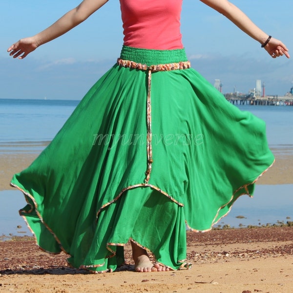 Circle Maxi Skirt Cotton Hippie Green Women Long Skirt / Wide Flowing Full Summer Skirt Handmade