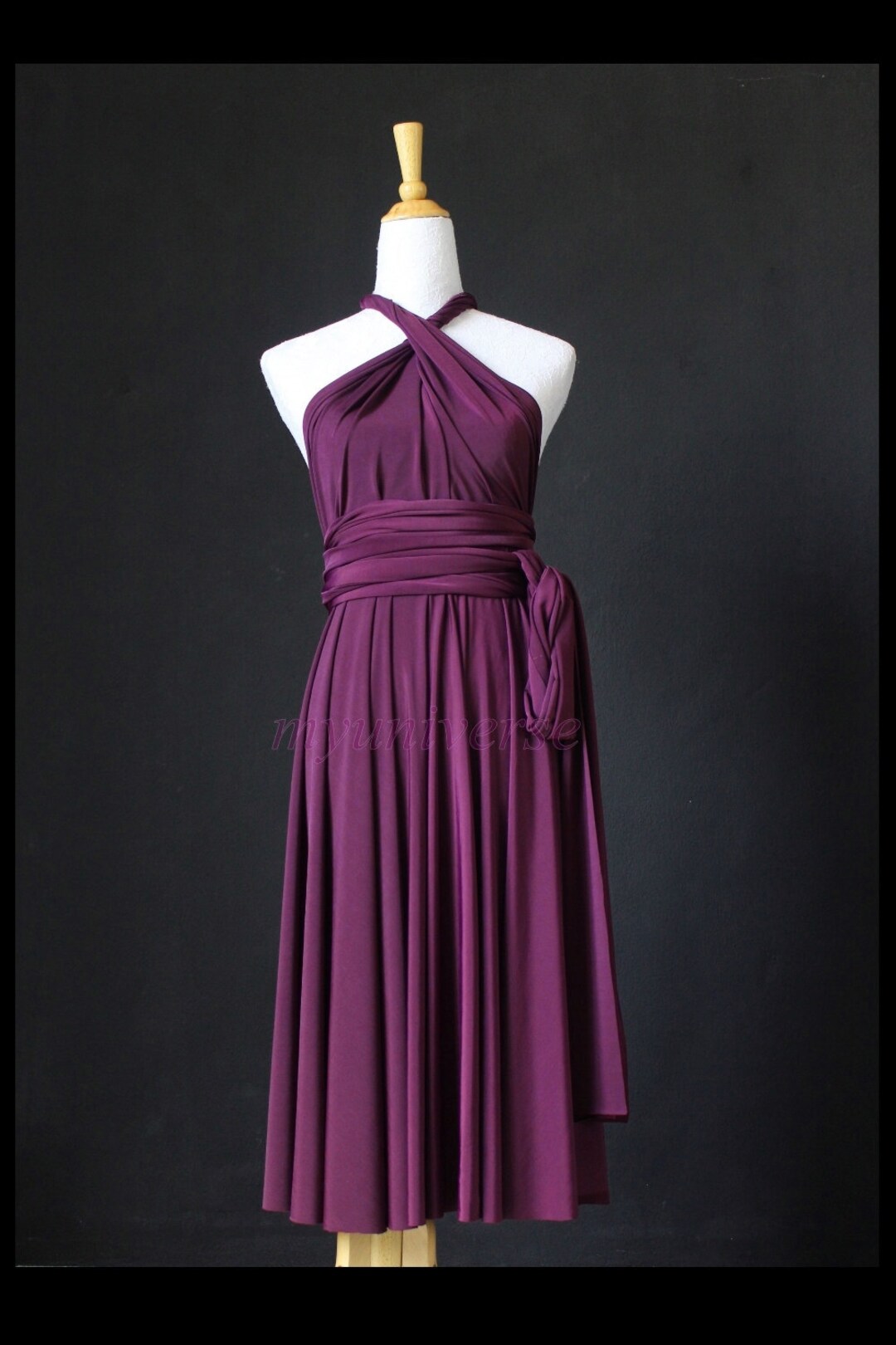 Bridesmaid Dress Infinity Dress Dark Purple Knee Length Wrap - Etsy