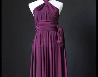 Bridesmaid Dress Infinity Dress Dark Purple Knee Length Wrap Convertible Dress Wedding Dress