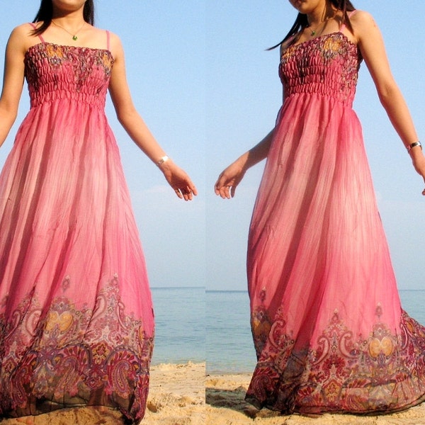 Pink Maxi Dress Change Tone Sundress Beach Long Dress Bridesmaid Dress XS S M L XL