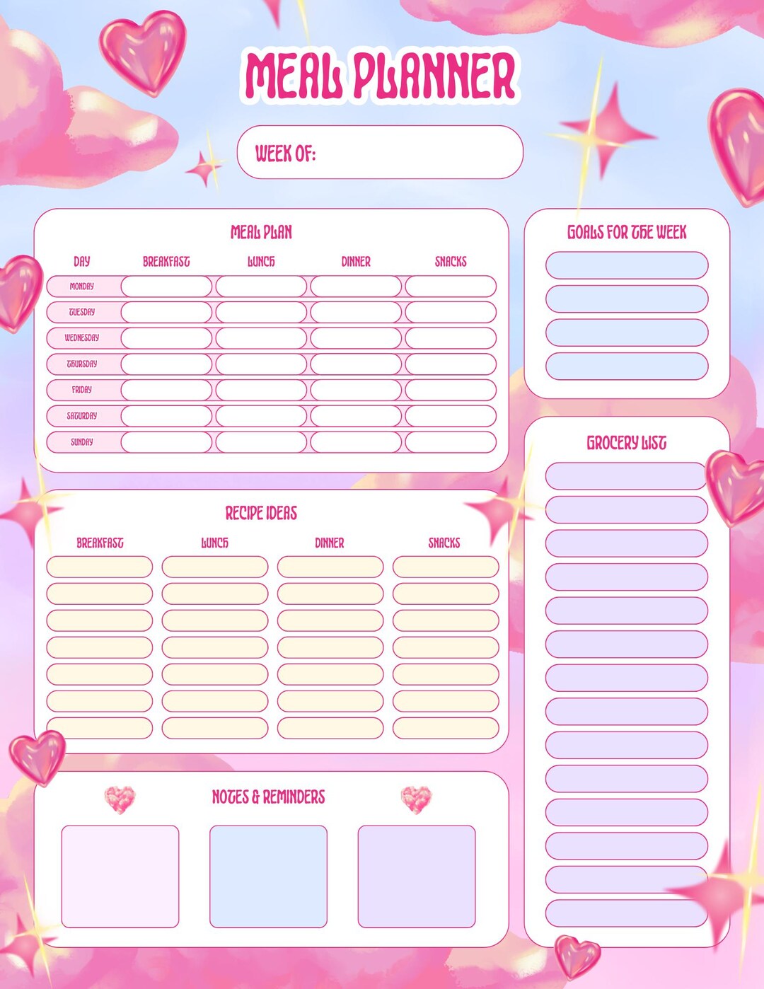 Weekly Meal Planner - Etsy