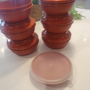 Vintage Orange Tupperware Seal N Serve Set - 6 Bowls & Lids