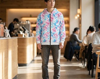 Crash Life | Alinhando-se com a Identidade | Moletom com Capuz Estampado Geométrico Rosa e Azul para a Pessoa LGBTQ+
