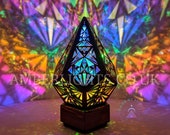 Magenta Prism Sensory Lamp, Handmade LED Geometric Light, Sustainable Wooden Lamp