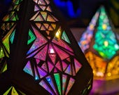 Magenta Prism Sensory Lamp, Handmade LED Geometric Light, Sustainable Wooden Lamp