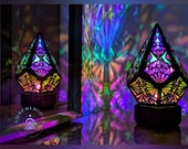 Magenta Prism Sensory Lamp, Handmade LED Geometric Light, Sustainable Wooden Lamp