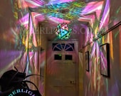 Magenta Spiral Lampshade, Bohemian Teak Wood Icosahedron