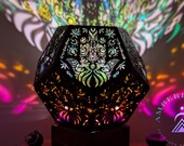 Hamsa Dodecahedron Lamp – One of the Kind - Labradorite Crystal Wooden Light | Sacred Geometry Meditation Lamp