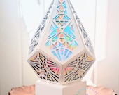 Art Deco Geometric Lamp – White Wooden LED Light | Ambient Lighting for Meditation & Home Décor