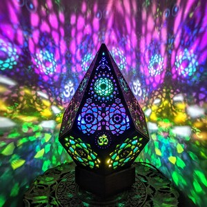 Desk Lamp -Bohemian Decor - Bohemian Light - Purple - Sacred Geometry - Aum - Om - Wooden Lamp - Yoga Accessories - Bohemian Wedding Gift
