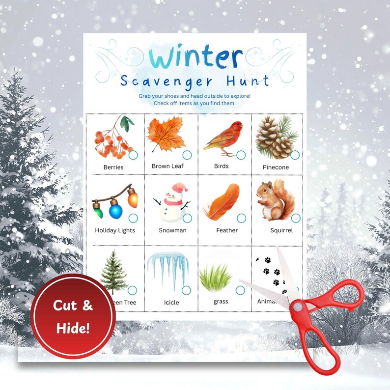 Winter Scavenger Hunt Game – Printable Holiday Activity for Kids ...