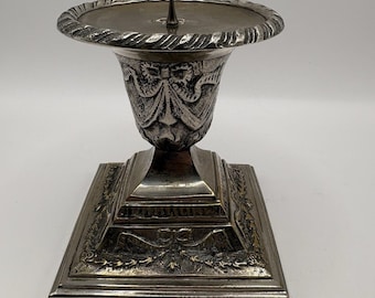 Vintage Ornate Silver Plated Candlestick Holder Victorian Style Swags Bows India