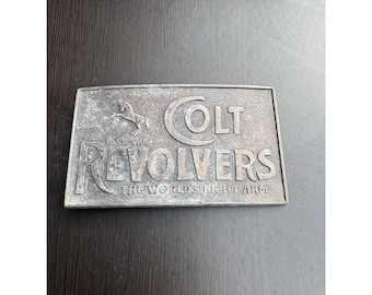Colt Revolvers Licensed Steel Belt Buckle: 4" x 2.4" Made in USA Vintage Patina