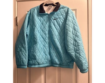VINTAGE Y2K NIKE Quilted Zip-Up Bomber Jacket Aqua Blue Size Medium