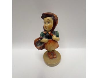 Vintage Schmid Girl with Basket Figurine 4.25" Ceramic Hand Painted Japan Repro