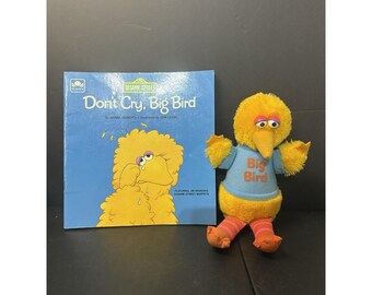 Vintage Sesame Street Big Bird Hasbro Plush Don't Cry Big Bird Golden Book 1980s