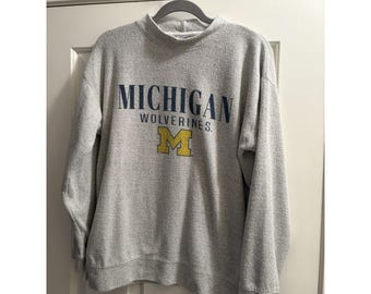 Vintage 90's Michigan Wolverines Sweatshirt Large 23"x27" Heather Gray Big Ten