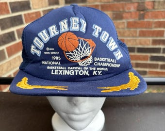 Vintage 1985 NCAA Basketball Tournament Trucker Snapback Hat Cap Gold Leaf