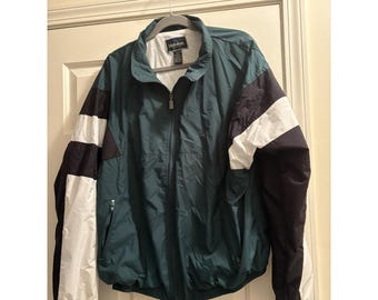 Vintage Holloway XL Windbreaker Jacket Front Zip Lined Zippered Pocket Black Men