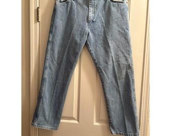 Vintage Wrangler Jeans Mens 38x29 Stonewash Blue Straight Leg Western Cowboy
