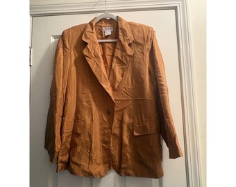 Vintage Setalini Italia Blazer Jacket Gold Brown Medium Lightweight Shoulder Pad