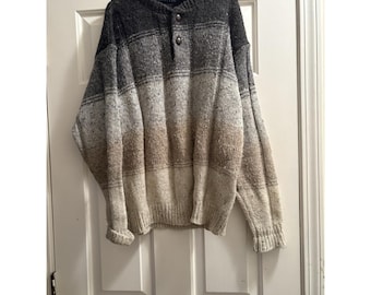 VINTAGE Claybrooke Outdoors Sweater Mens Medium Gray Brown Fisherman Wool Blend