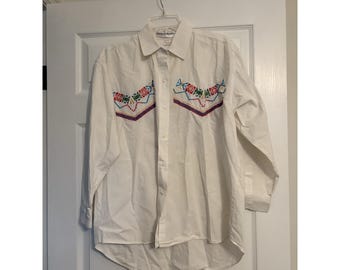 Casey Coleman Vintage Cowboy Western Embroidered Button Down size M/L Horse